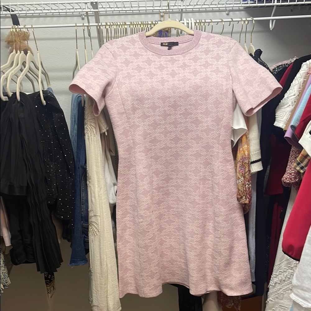 Textured Light Pink Short Sleeve A-Line Dress